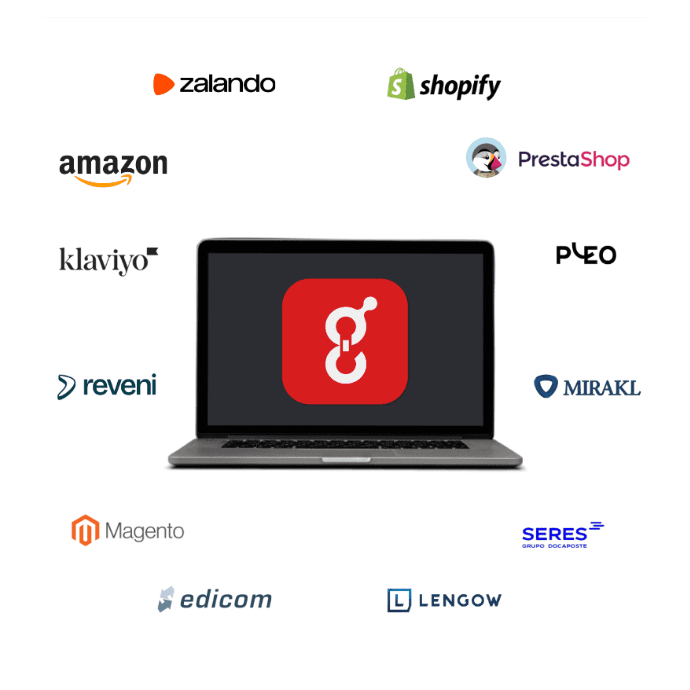 Logos de Shopify, Amazon, PrestaShop, Mirakl y otras plataformas conectadas a Gextia