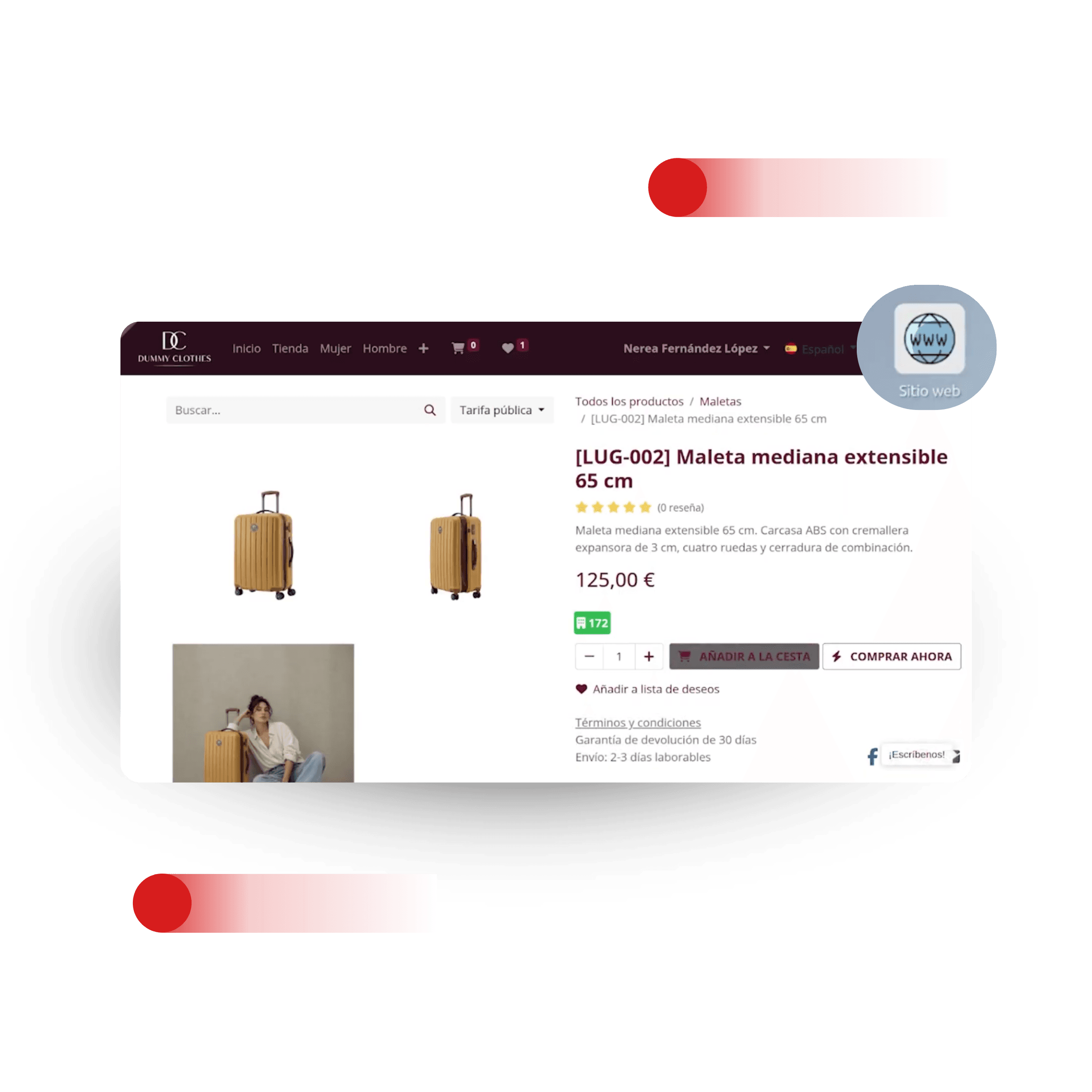 Ficha de producto de una tienda online B2B integrada con Gextia