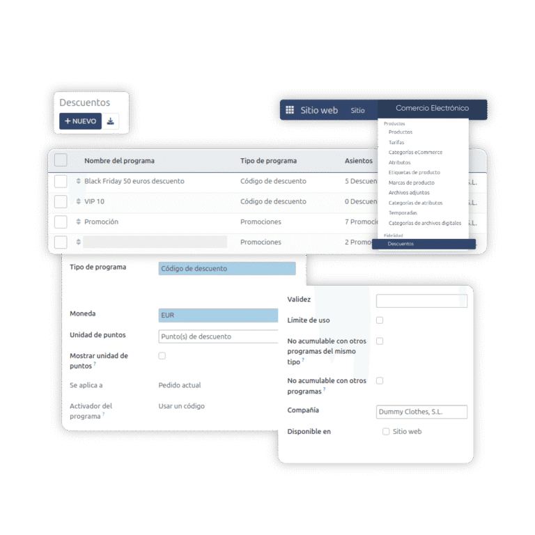 Navegación entre las opciones de configuración de promociones