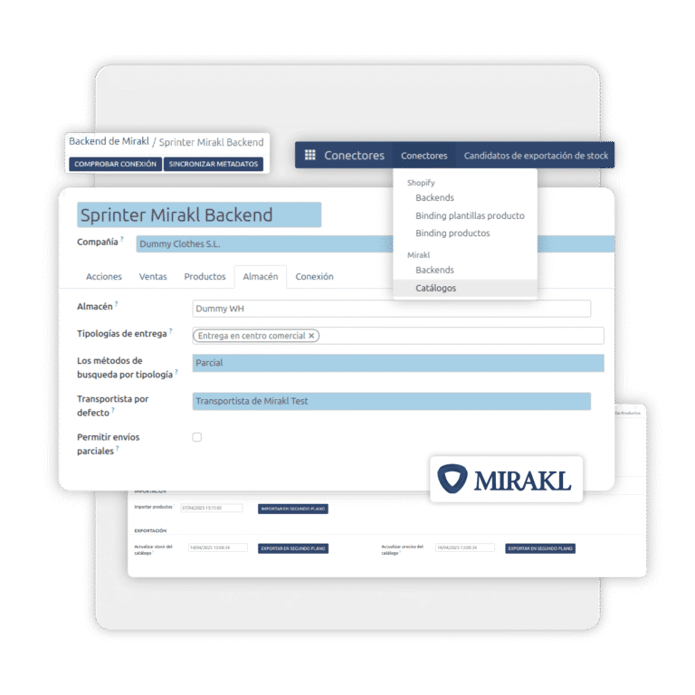 Visualización del backend del conector Mirakl