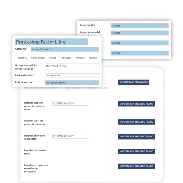 Opciones al integrar tienda PrestaShop con el conector PrestaShop